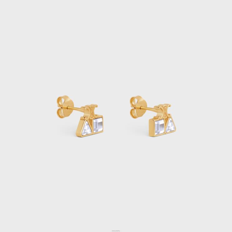 CELINE Gold Geometric Earrings in Brass With Finish & Strass R0ZNN1267