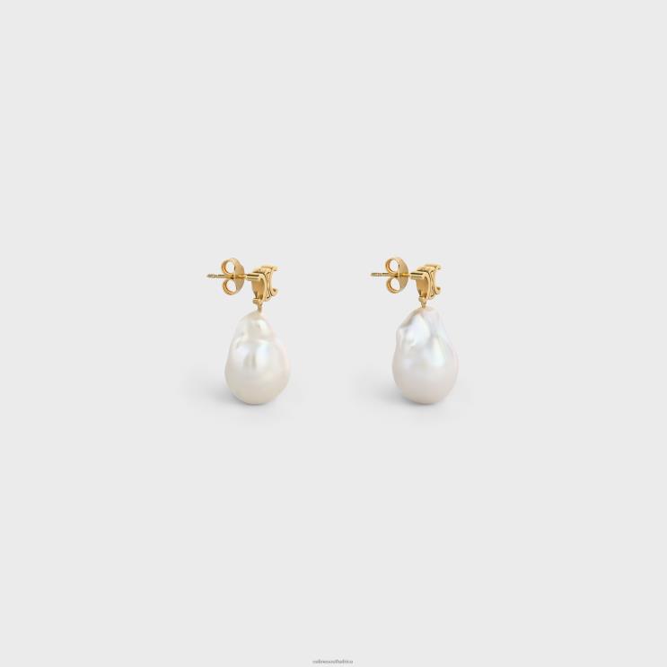 CELINE Gold/Ivory Baroque Triomphe Earrings in Brass With Gold Finish & Cultured Pearls R0ZNN1273