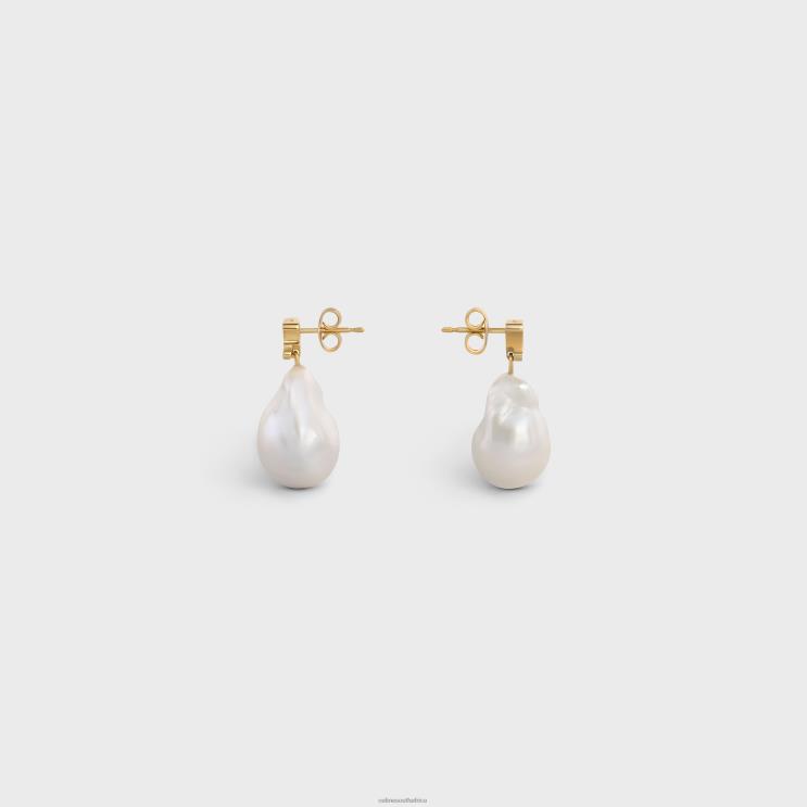 CELINE Gold/Ivory Baroque Triomphe Earrings in Brass With Gold Finish & Cultured Pearls R0ZNN1273