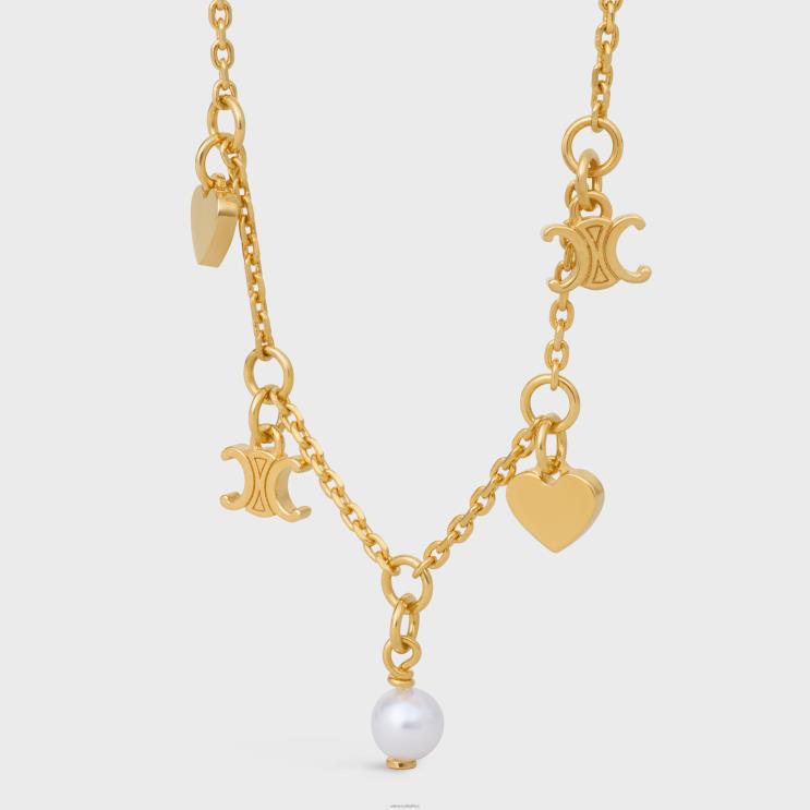 CELINE Gold/Ivory Coeur Charms Bracelet in Brass With Gold Finish & Resin Pearl R0ZNN1364
