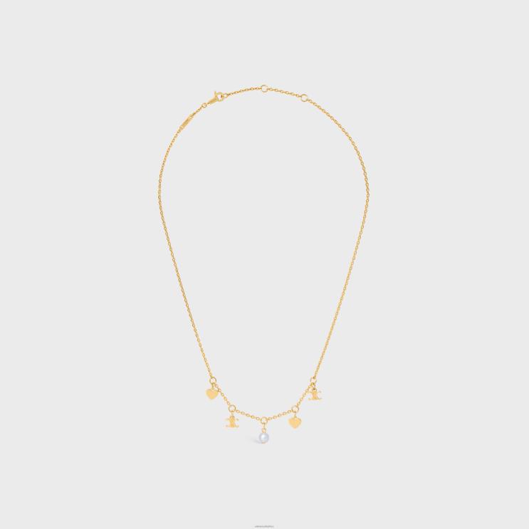 CELINE Gold/Ivory Coeur Charms Necklace in Brass With Gold Finish & Resin Pearl R0ZNN1356