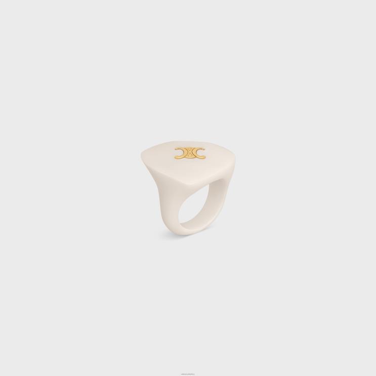 CELINE Gold/Ivory Coeur Triomphe Ring in Brass With Gold Finish & Resin R0ZNN1259
