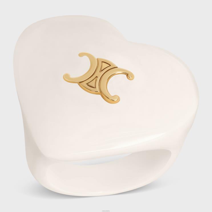 CELINE Gold/Ivory Coeur Triomphe Ring in Brass With Gold Finish & Resin R0ZNN1259