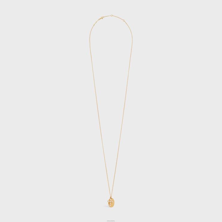 CELINE Gold/Ivory Triomphe Folk Pearl Necklace in Brass With Gold Finish & Resin Pearls R0ZNN1295