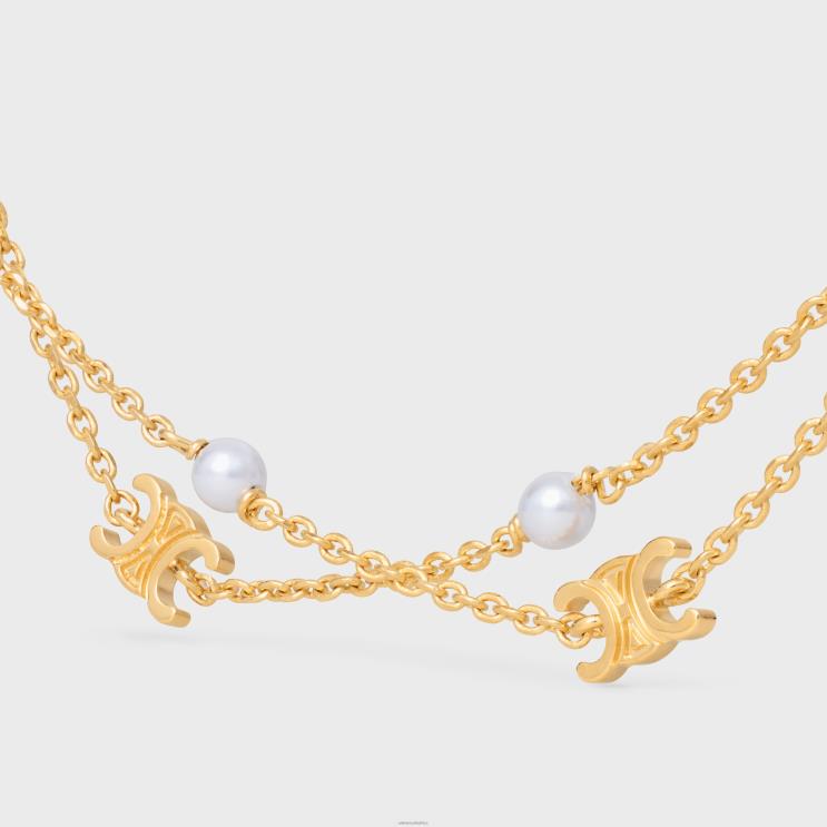 CELINE Gold/Ivory Triomphe Pearl Double Necklace in Brass With Gold Finish & Resin Pearls R0ZNN1281