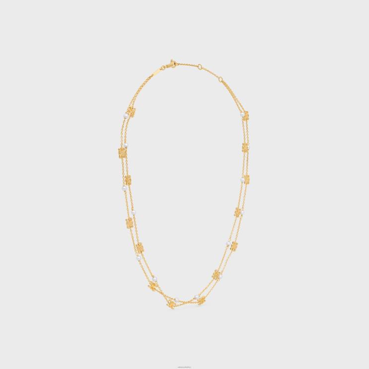 CELINE Gold/Ivory Triomphe Pearl Double Necklace in Brass With Gold Finish & Resin Pearls R0ZNN1281