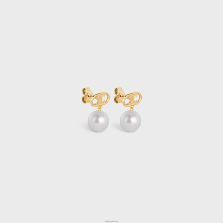 CELINE Gold/Ivory Triomphe Pearl Earrings in Brass With Gold Finish & Glass Pearls R0ZNN1272