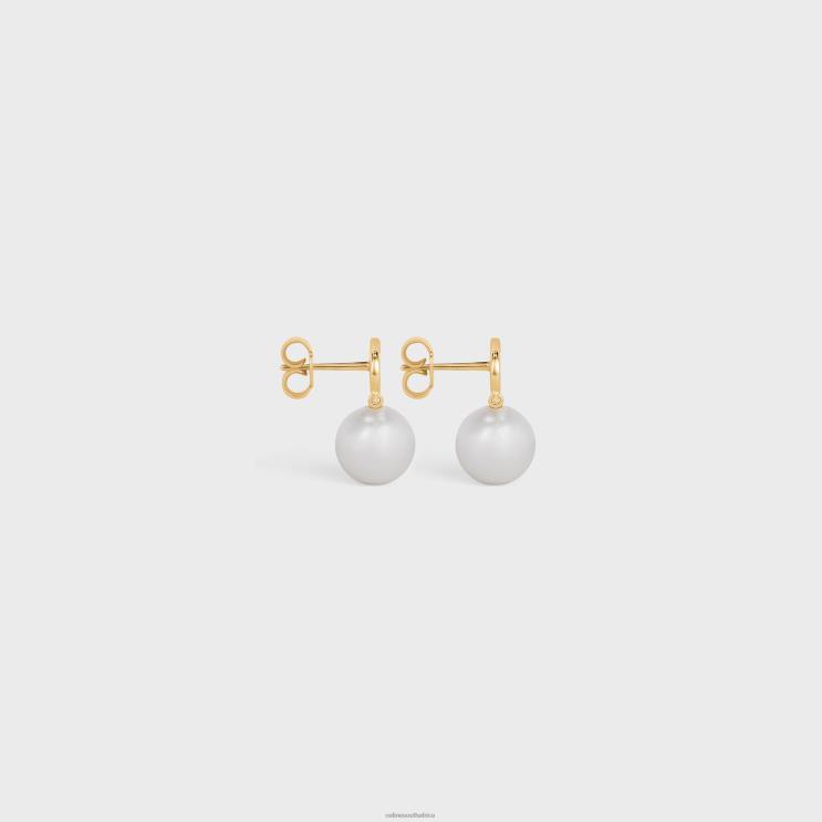 CELINE Gold/Ivory Triomphe Pearl Earrings in Brass With Gold Finish & Glass Pearls R0ZNN1272