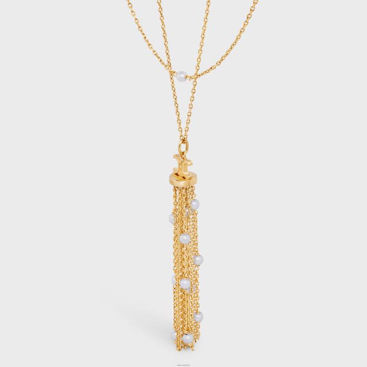 CELINE Gold/Ivory Triomphe Pearl Sautoir in Brass With Gold Finish & Resin Pearls R0ZNN1280