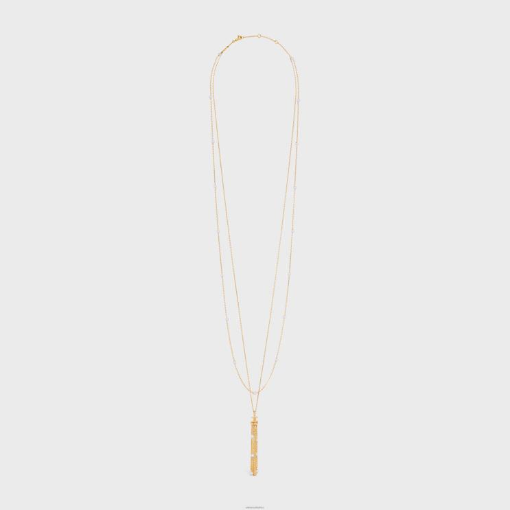 CELINE Gold/Ivory Triomphe Pearl Sautoir in Brass With Gold Finish & Resin Pearls R0ZNN1280