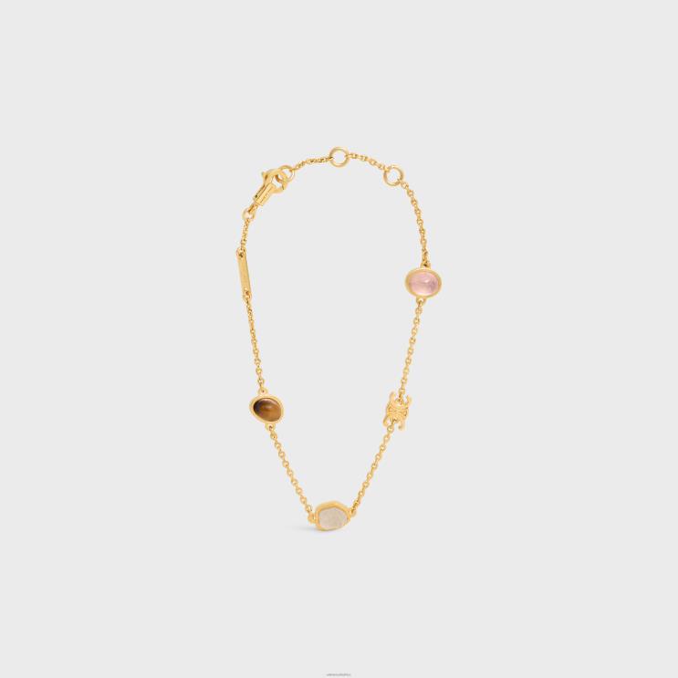 CELINE Gold & Multicolour Triomphe Indie Bracelet in Brass With Finish, Rutilated Quartz, Pink Quartz Tiger Eye R0ZNN1287