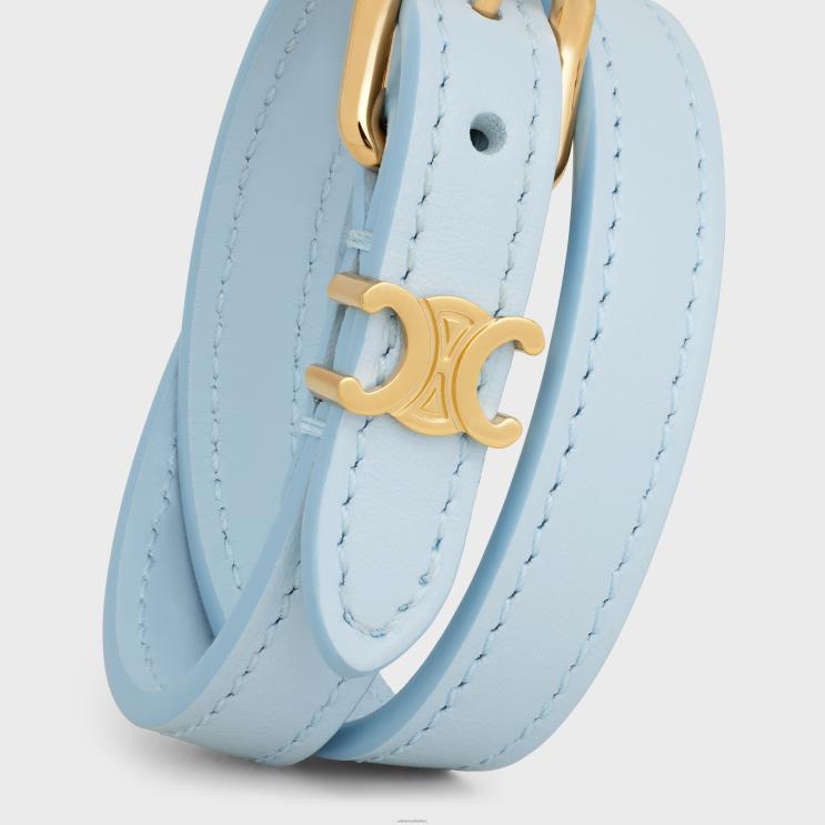 CELINE Gold/Pale Blue Les Cuirs Double Bracelet in Calfskin & Brass With Gold Finish R0ZNN1269