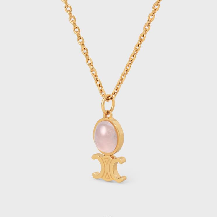 CELINE Gold & Pink Quartz Triomphe Indie Small Necklace in Brass With Finish Pink Quartz R0ZNN1284