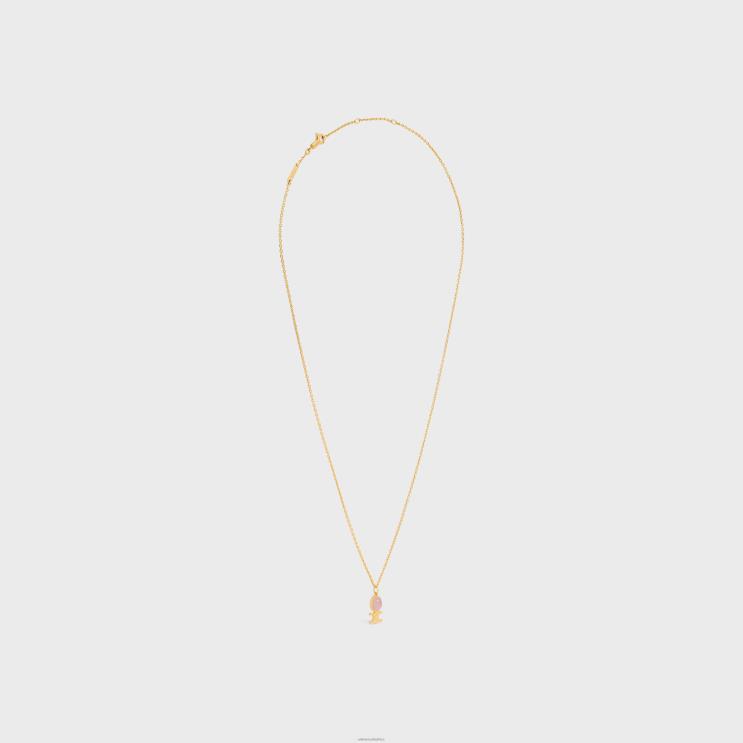 CELINE Gold & Pink Quartz Triomphe Indie Small Necklace in Brass With Finish Pink Quartz R0ZNN1284