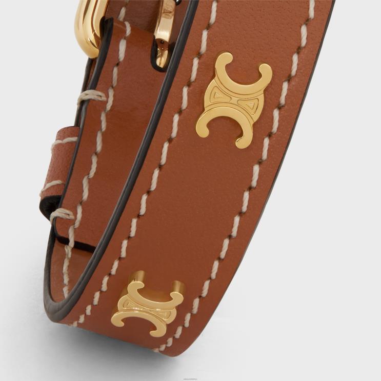 CELINE Gold/Tan Les Cuirs Bracelet in Calfskin & Brass With Gold Finish R0ZNN1323