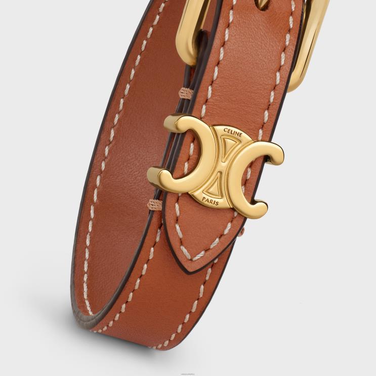 CELINE Gold/Tan Triomphe Bracelet in Calfskin & Brass With Gold Finish R0ZNN1322