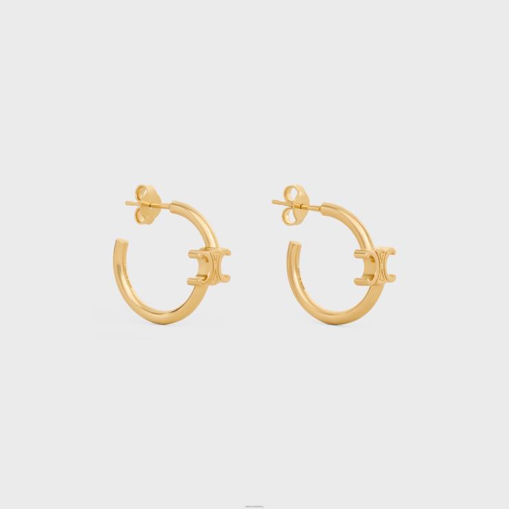 CELINE Gold Triomphe Asymmetric Hoops in Brass With Finish R0ZNN1291