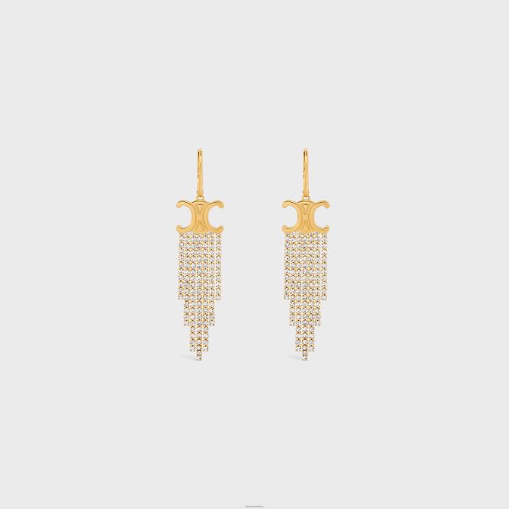 CELINE Gold Triomphe Fringe Earrings in Brass With Finish & Strass R0ZNN1275