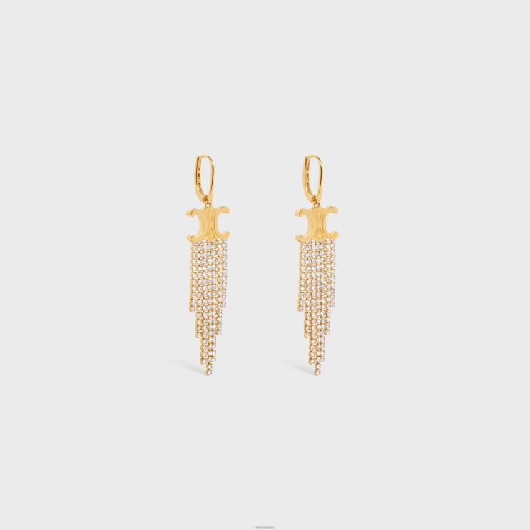 CELINE Gold Triomphe Fringe Earrings in Brass With Finish & Strass R0ZNN1275