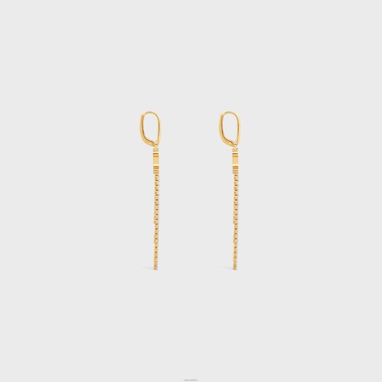 CELINE Gold Triomphe Fringe Earrings in Brass With Finish & Strass R0ZNN1275