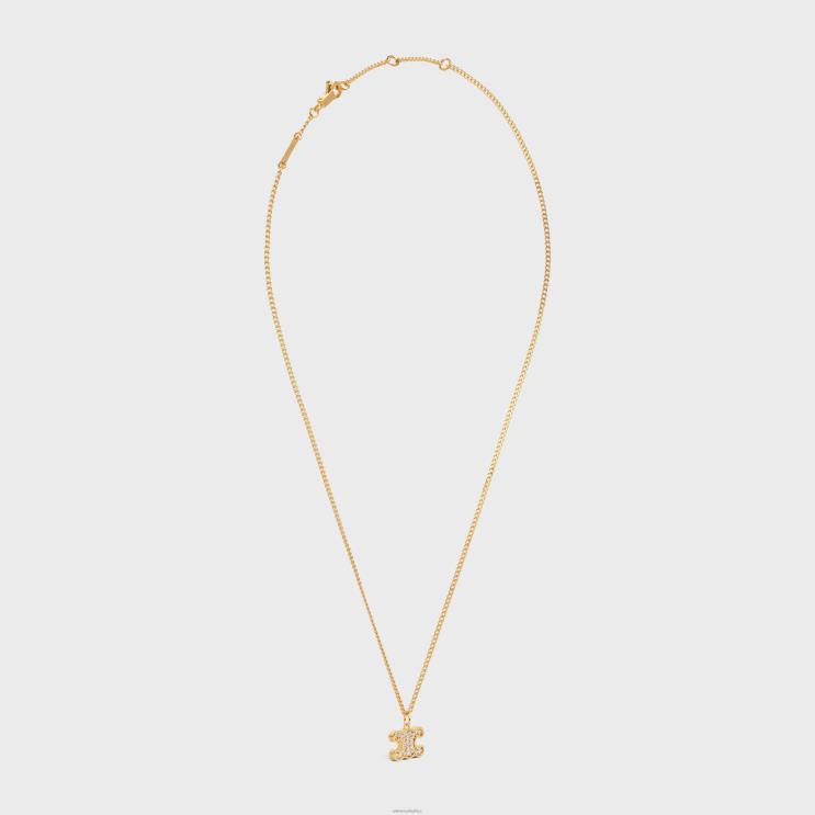 CELINE Gold Triomphe Rhinestone Necklace in Brass With Finish & Crystals R0ZNN1299