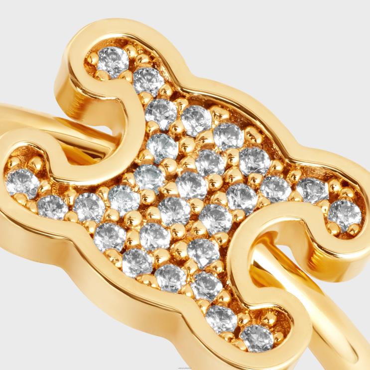 CELINE Gold Triomphe Rhinestone Small Ring in Brass With Finish & Crystals R0ZNN1304