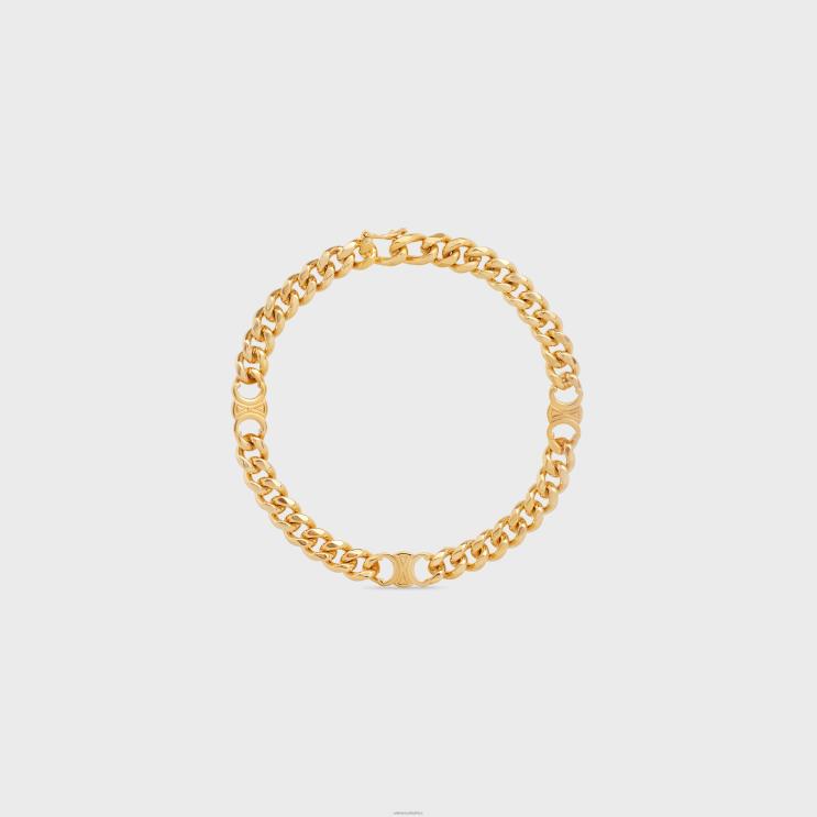 CELINE Gold Triomphe Small Gourmette Bracelet in Brass With Finish R0ZNN1278
