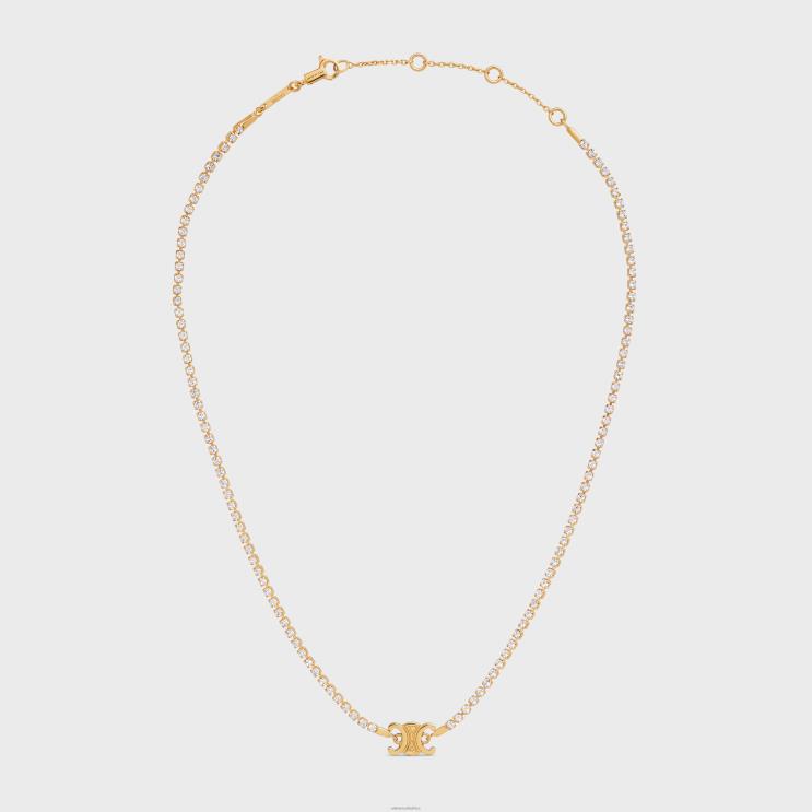 CELINE Gold Triomphe Sparkle Necklace in Brass With Finish & Strass R0ZNN1274