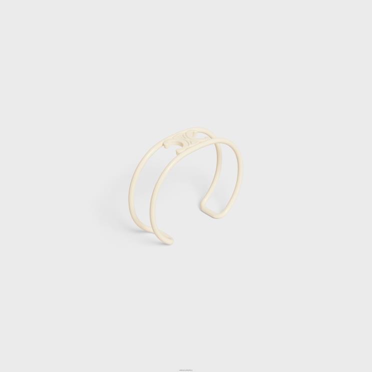 CELINE Off White Triomphe Cuff in Varnished Brass R0ZNN1320
