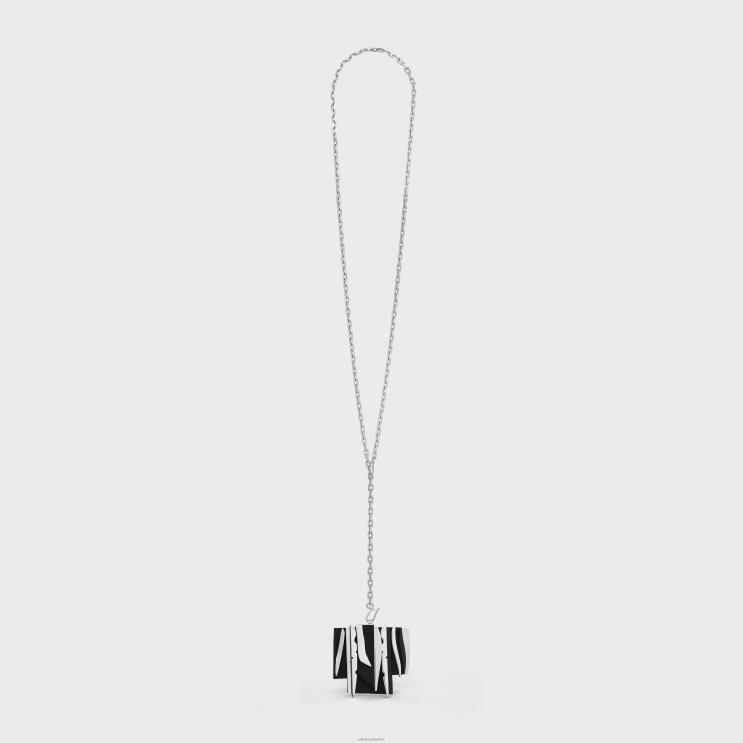 CELINE Silver/Black Nevelson Project Necklace Sterling Silver & Oak Wood R0ZNN1363