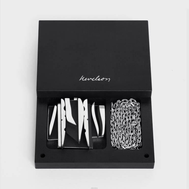 CELINE Silver/Black Nevelson Project Necklace Sterling Silver & Oak Wood R0ZNN1363