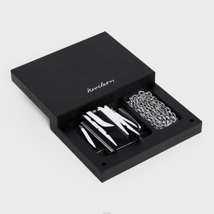 CELINE Silver/Black Nevelson Project Necklace Sterling Silver & Oak Wood R0ZNN1363