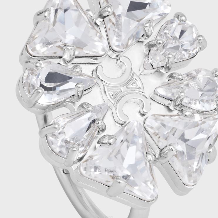 CELINE Silver Daisy Ring in Brass With Rhodium Finish & Strass R0ZNN1374