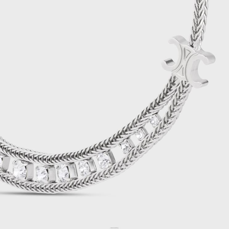 CELINE Silver Daisy Short Necklace in Brass With Rhodium Finish & Strass R0ZNN1354