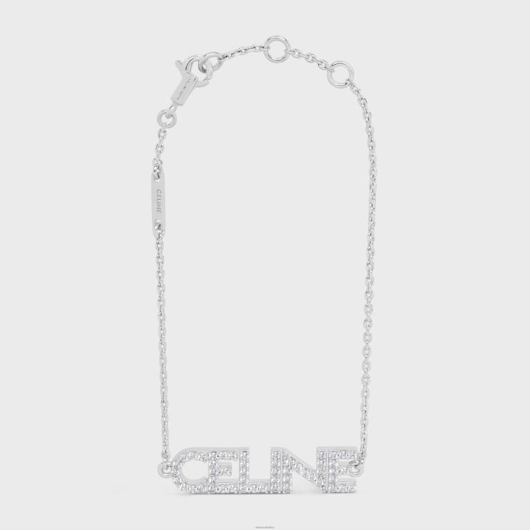 CELINE Silver Monochroms Strass Bracelet in Brass With Rhodium Finish & Crystals R0ZNN1252