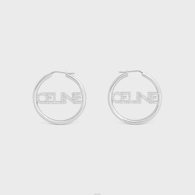 CELINE Silver Monochroms Strass Hoops in Brass With Rhodium Finish & Crystals R0ZNN1253