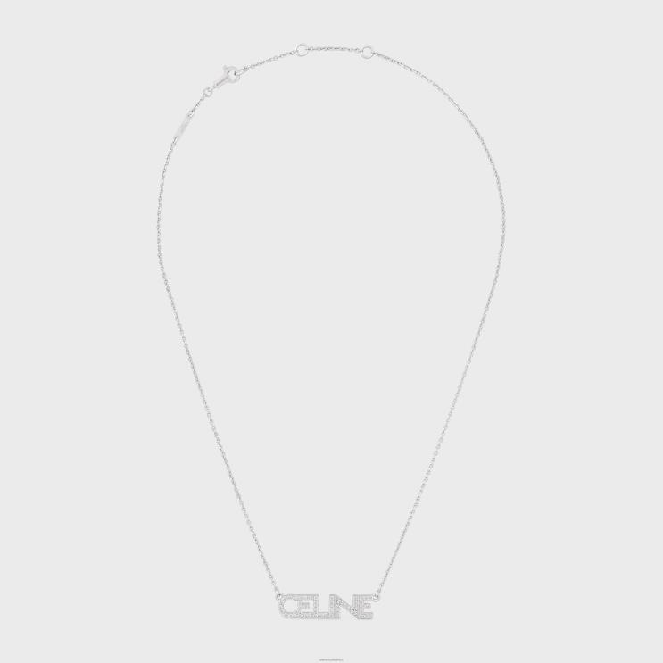 CELINE Silver Monochroms Strass Necklace in Brass With Rhodium Finish & Crystals R0ZNN1251