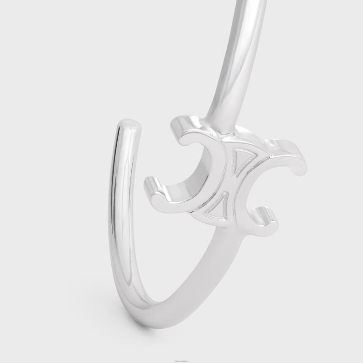 CELINE Silver Triomphe Asymmetric Cuff in Brass With Rhodium Finish R0ZNN1290