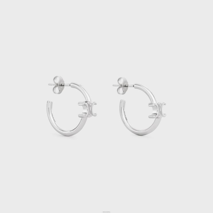 CELINE Silver Triomphe Asymmetric Hoops in Brass With Rhodium Finish R0ZNN1292