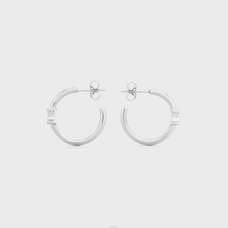 CELINE Silver Triomphe Asymmetric Hoops in Brass With Rhodium Finish R0ZNN1292