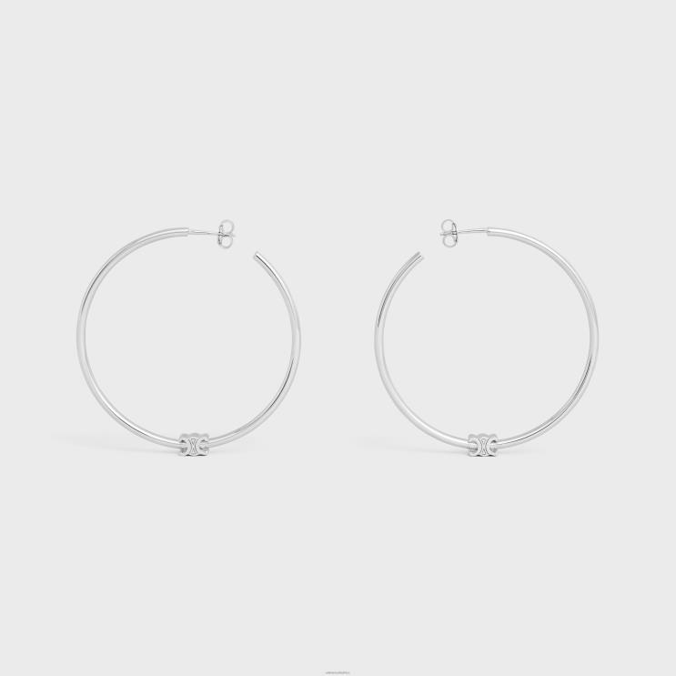 CELINE Silver Triomphe Large Hoops in Brass With Rhodium Finish R0ZNN1261