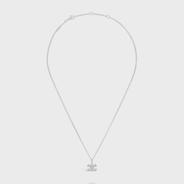 CELINE Silver Triomphe Rhinestone Necklace in Brass With Rhodium Finish & Crystals R0ZNN1300