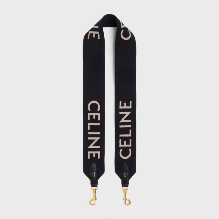 CELINE Black/White Long Strap in Wool With Jacquard R0ZNN514