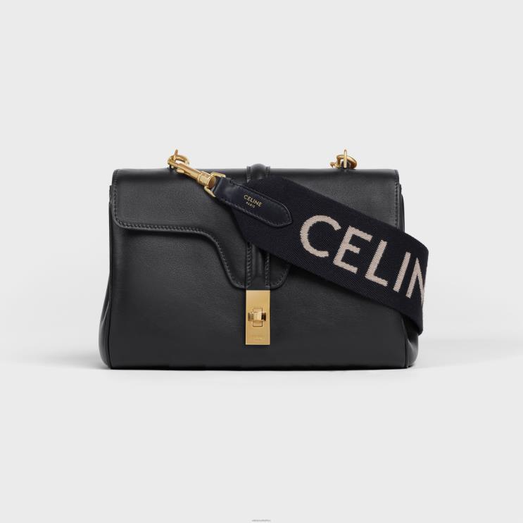 CELINE Black/White Long Strap in Wool With Jacquard R0ZNN514