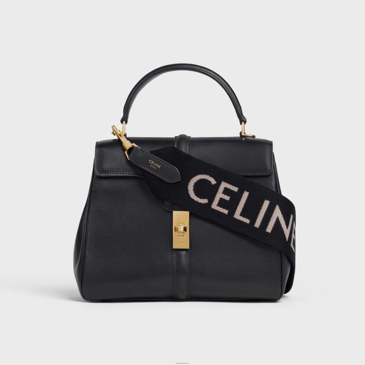 CELINE Black/White Long Strap in Wool With Jacquard R0ZNN514