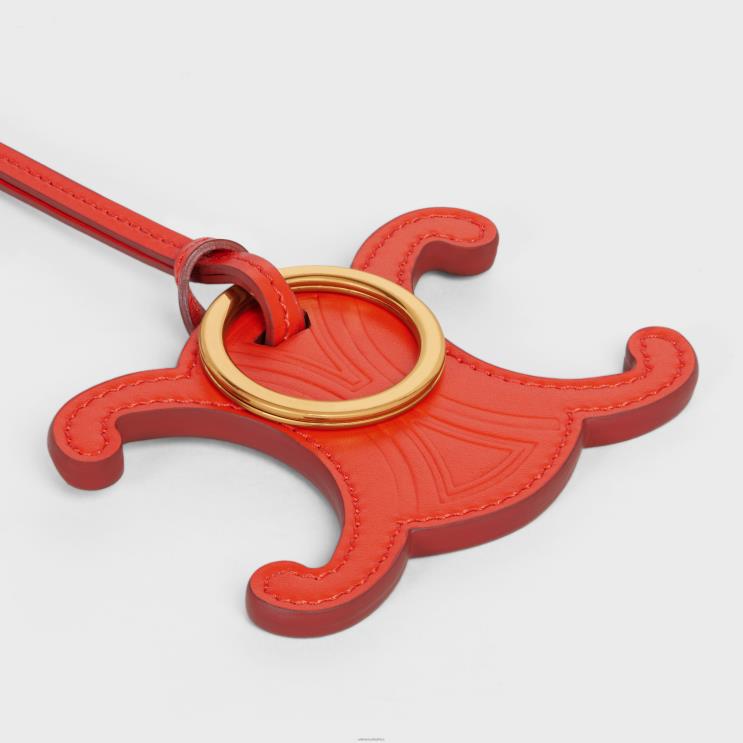 CELINE Bright Red Triomphe Keyring Charm in Smooth Calfskin R0ZNN528