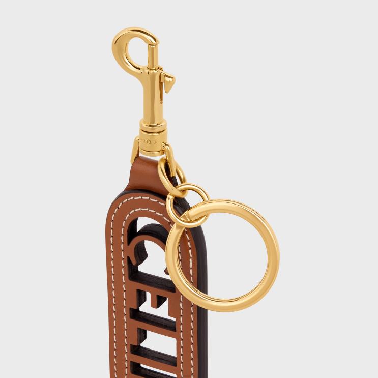 CELINE Tan Perforated Keyring Charm in Smooth Calfskin R0ZNN529