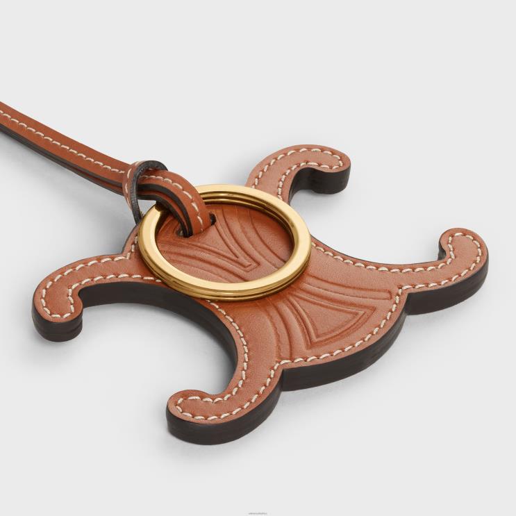 CELINE Tan Triomphe Keyring Charm in Smooth Calfskin With Gold Finishing R0ZNN526