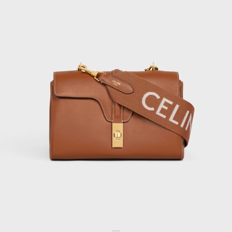 CELINE Tan/White Long Strap in Wool With Jacquard With Gold Finishing R0ZNN516