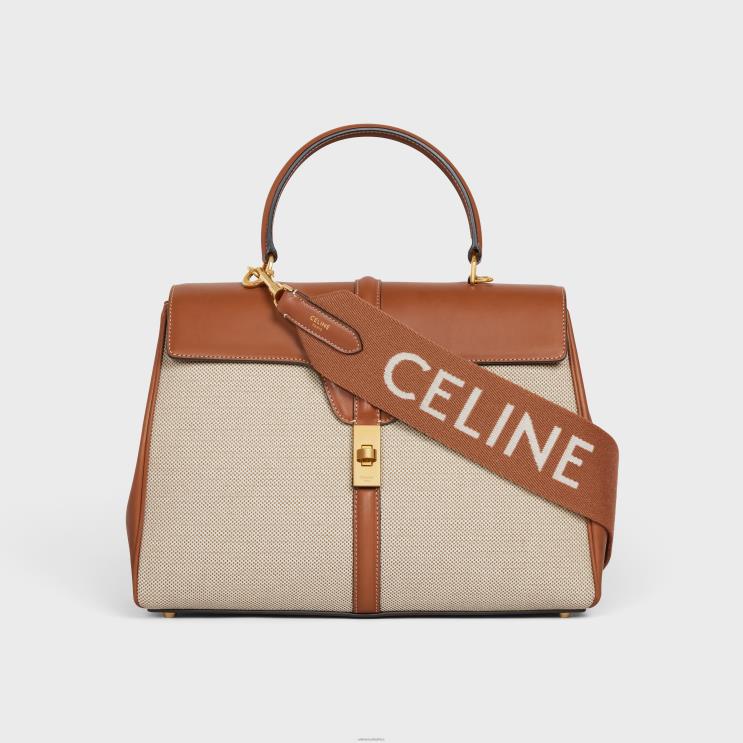 CELINE Tan/White Long Strap in Wool With Jacquard With Gold Finishing R0ZNN516